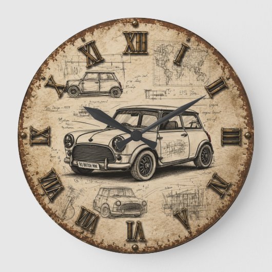 Classic Vintage British Car  ラージ壁時計 (正面)