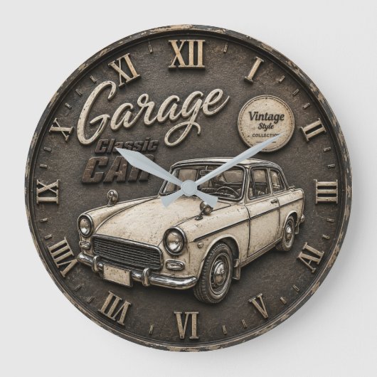 Classic Vintage Car Retro Antique Automobile ラージ壁時計 (正面)