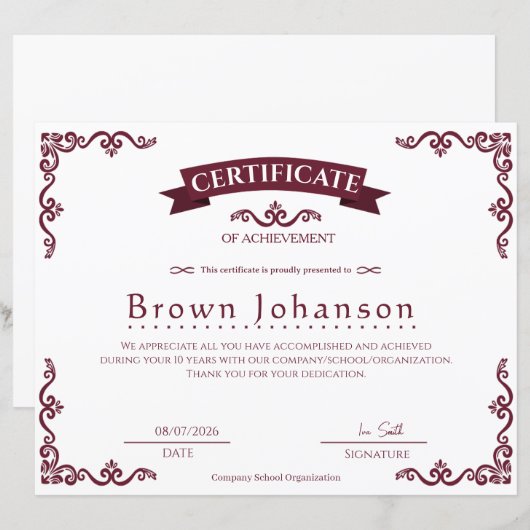 Classic Vintage Certificate of Achievement Elegant (正面/裏面)