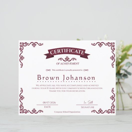 Classic Vintage Certificate of Achievement Elegant (スタンド正面)