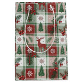 Classic Vintage Christmas Plaid & Holly Pattern ミディアムペーパーバッグ (正面)