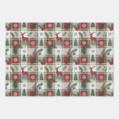 Classic Vintage Christmas Plaid & Holly Pattern ラッピングペーパーシート (正面)