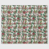 Classic Vintage Christmas Plaid & Holly Pattern ラッピングペーパー (フラット)