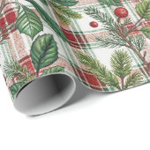 Classic Vintage Christmas Plaid & Holly Pattern ラッピングペーパー (ロールコーナー)