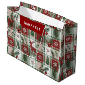 Classic Vintage Christmas Plaid & Holly Pattern ラージペーパーバッグ (正面アングル)