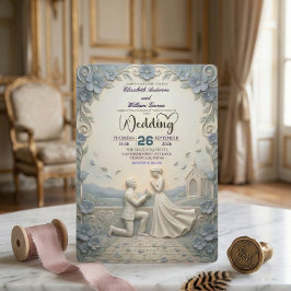 Classic Vintage Fine Art Faux Bas Relief Wedding 招待状