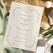 Classic Vintage Gold Monogram Wedding  招待状
