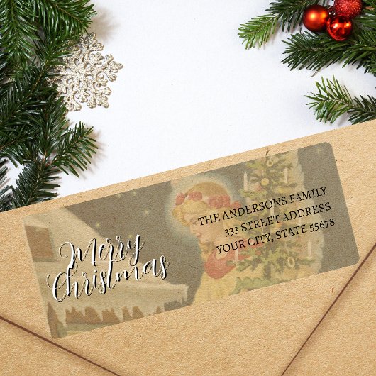 Classic Vintage Merry Christmas Angel ラベル