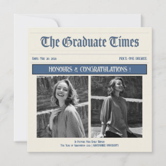 Classic Vintage Newspaper style grad party Invite