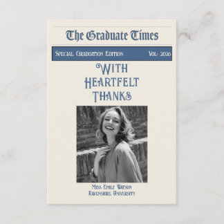 Classic Vintage Newspaper style graduation 2026 サンキューカード