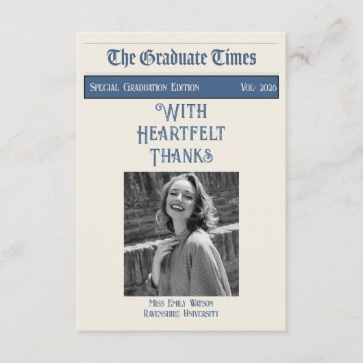 Classic Vintage Newspaper style graduation 2026 サンキューカード (正面)