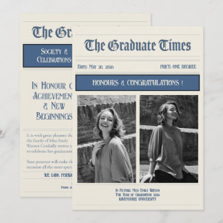 Classic Vintage Newspaper style graduation 2026 招待状