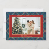 Classic Vintage Red Plaid Crest Photo Christmas シーズンカード (正面)