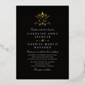 Classic Vintage Romantic Monogram Wedding 箔招待状 (正面)