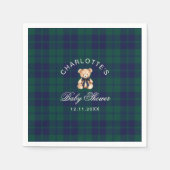 Classic Vintage Teddy bear Plaid Baby Shower スタンダードカクテルナプキン (正面)