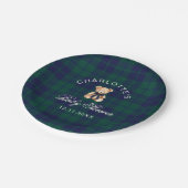 Classic Vintage Teddy bear Plaid Baby Shower ペーパープレート (アングル)