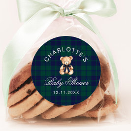 Classic Vintage Teddy bear Plaid Baby Shower ラウンドシール