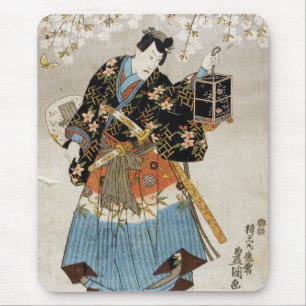 Classic vintage ukiyo-e samurai old scroll art マウスパッド