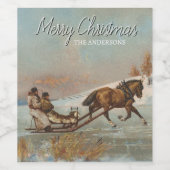 Classic Vintage Winter Sleigh Ride Design ワインラベル (シングルラベル)