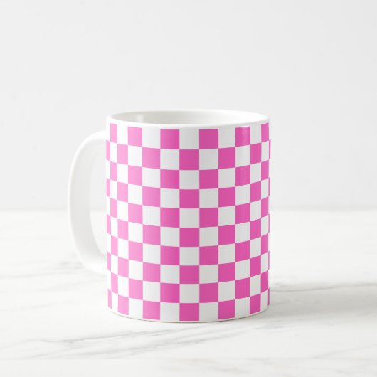 Classic visual pink checkerboard  コーヒーマグカップ (正面左)