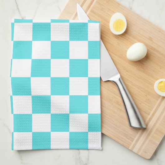 Classic visual turquoise blue checkerboard キッチンタオル (四つ折り)