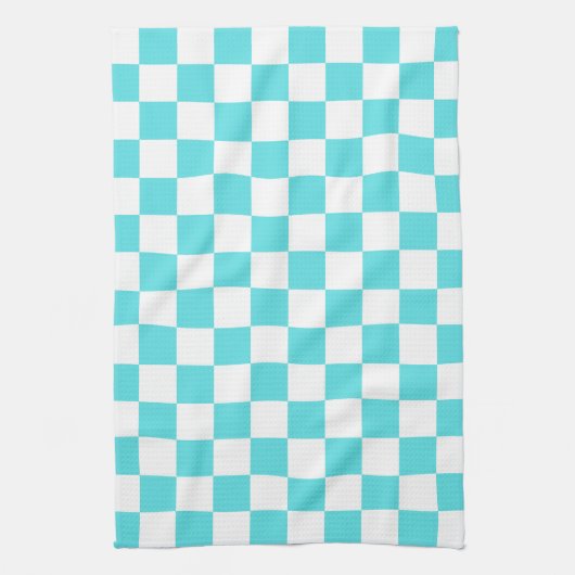 Classic visual turquoise blue checkerboard  キッチンタオル (縦)