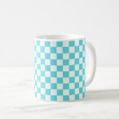 Classic visual turquoise blue checkerboard  コーヒーマグカップ (正面右)