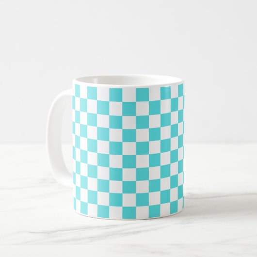 Classic visual turquoise blue checkerboard  コーヒーマグカップ (正面左)
