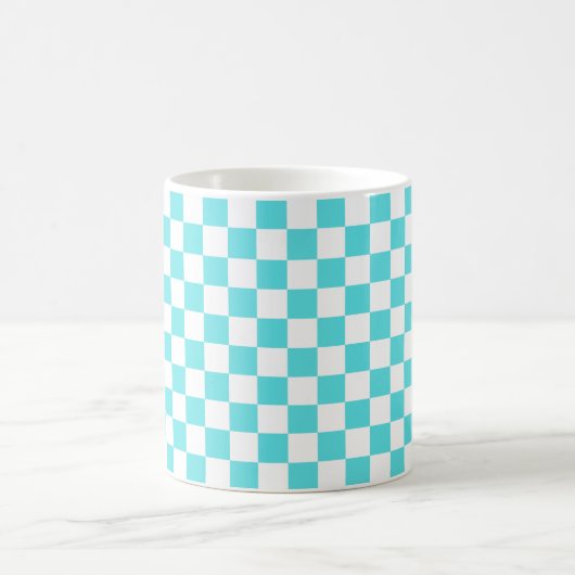 Classic visual turquoise blue checkerboard  コーヒーマグカップ (中央)