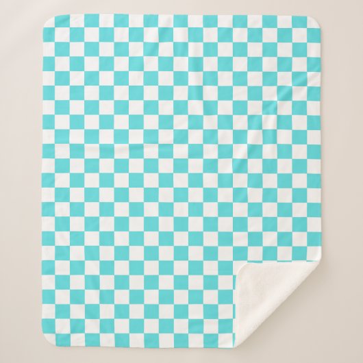 Classic visual turquoise blue checkerboard シェルパブランケット (正面)