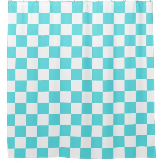 Classic visual turquoise blue checkerboard  シャワーカーテン (正面)