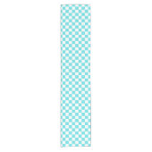 Classic visual turquoise blue checkerboard  ショートテーブルランナー (正面)