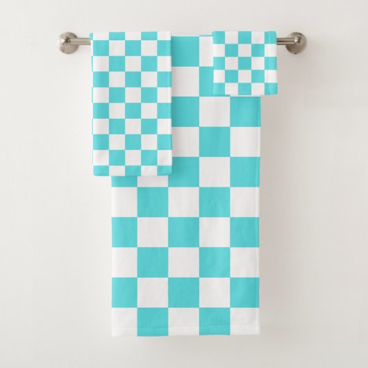 Classic visual turquoise blue checkerboard  バスタオルセット (インサイチュ)