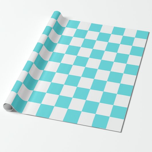 Classic visual turquoise blue checkerboard ラッピングペーパー (アンロールド)