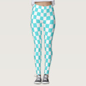 Classic visual turquoise blue checkerboard  レギンス (正面)