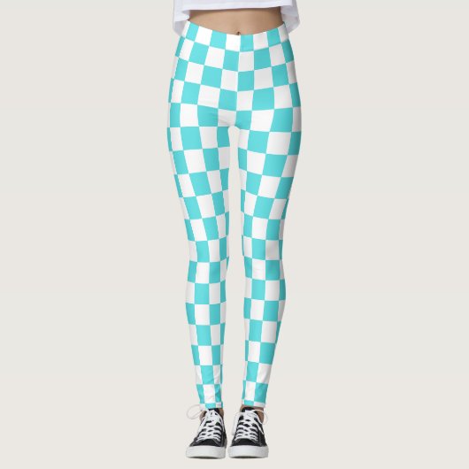 Classic visual turquoise blue checkerboard  レギンス (正面)