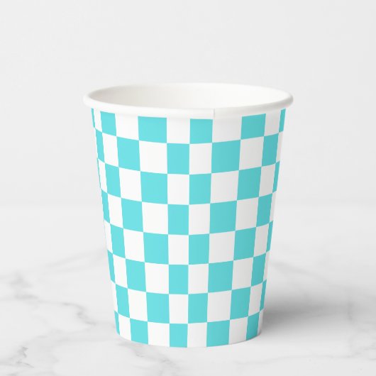 Classic visual turquoise blue checkerboard  紙コップ (右)