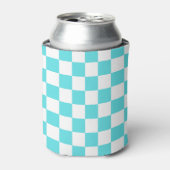 Classic visual turquoise blue checkerboard  缶クーラー (缶正面)