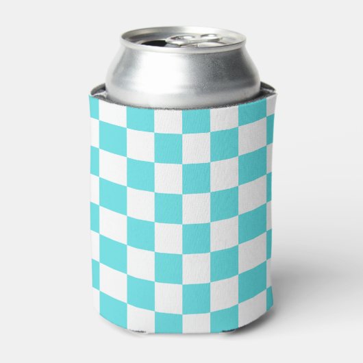 Classic visual turquoise blue checkerboard  缶クーラー (缶正面)