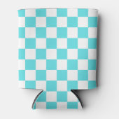 Classic visual turquoise blue checkerboard  缶クーラー (正面)