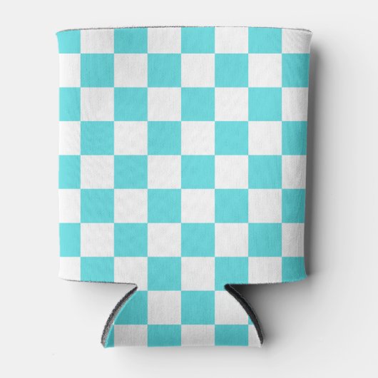 Classic visual turquoise blue checkerboard  缶クーラー (正面)