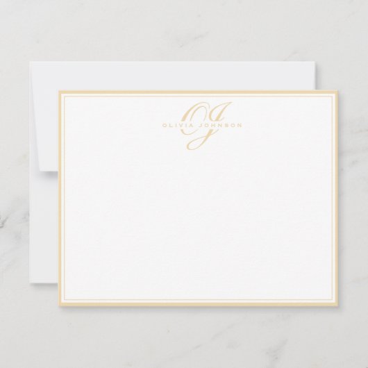 Classic Warm Ochre Monogram Note Card 招待状 (正面)
