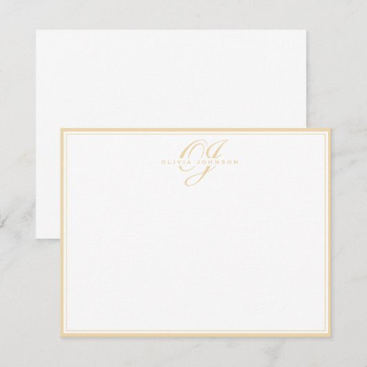 Classic Warm Ochre Monogram Note Card 招待状 (正面/裏面)