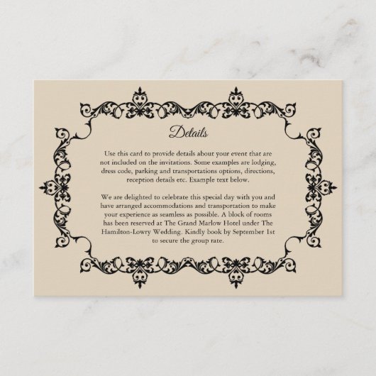 Classic Warm Sand Ornately Framed Wedding エンクロージャーカード (正面)