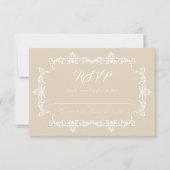 Classic Warm Sand Ornately Framed Wedding 出欠カード (正面)