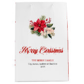 Classic Watercolor Christmas Flower Gift Bags ミディアムペーパーバッグ (正面)