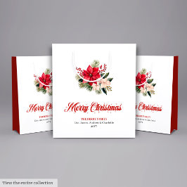 Classic Watercolor Christmas Flower Gift Bags ミディアムペーパーバッグ