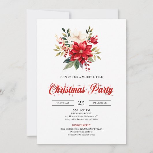 Classic Watercolor Christmas Flowers Printable  招待状 (正面)