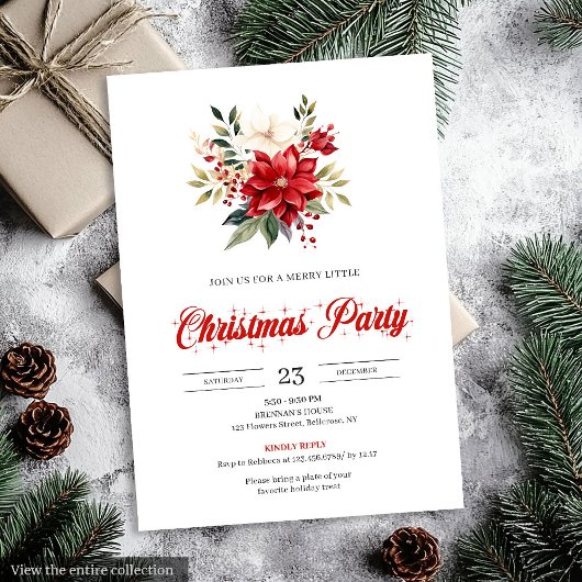 Classic Watercolor Christmas Flowers Printable  招待状