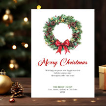 Classic Watercolor Christmas Wreath Greeting Card